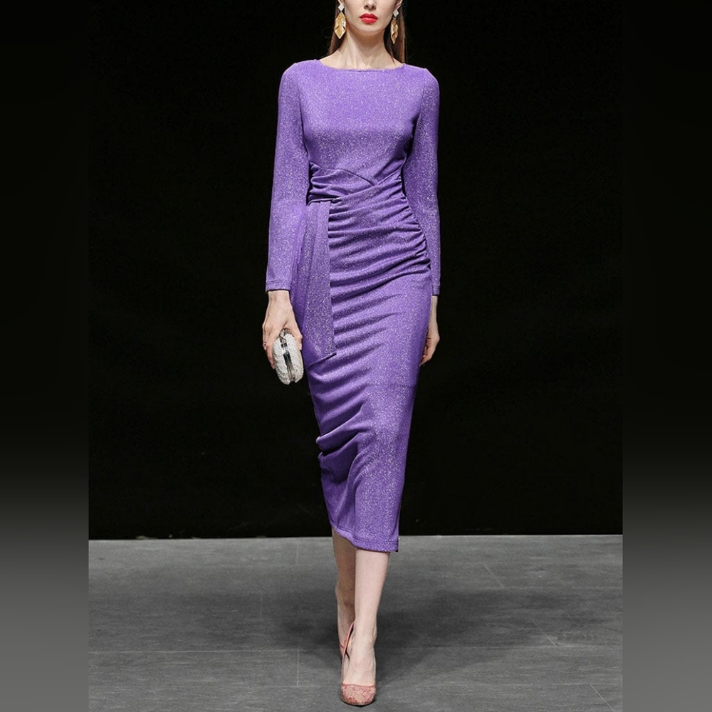 Electric Violet Crew Collar Long Sleeve Sequins